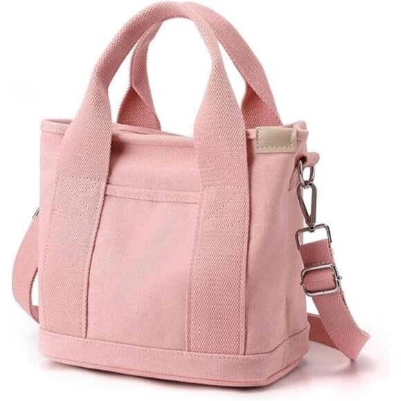 Handbags - Small Tote Bag with Zipper Pink